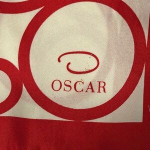Oscar de la Renta Silk Scarf Red Ivory Geometric Circle Print Oblong Designer